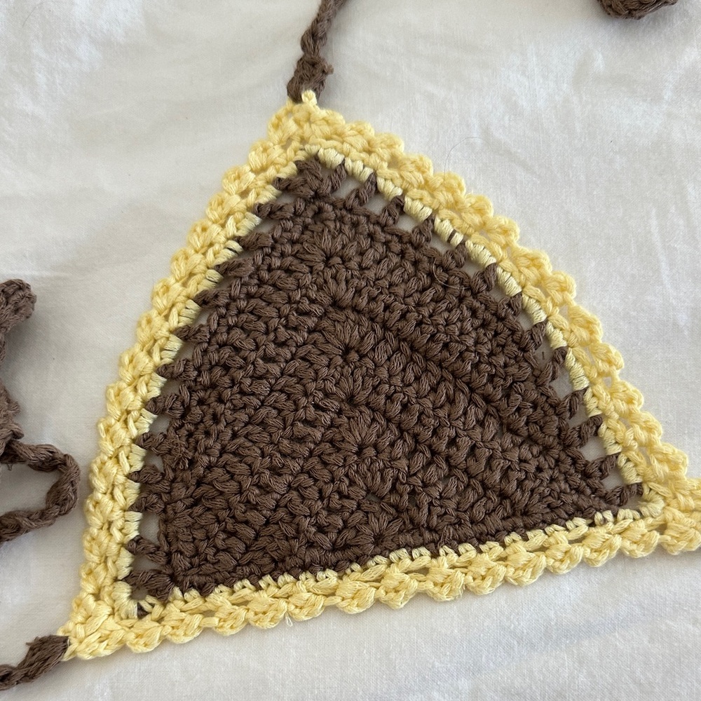 Tiger mist Brown and Yellow Crochet Bikini Set L top / M bottoms - Picture 2 of 7